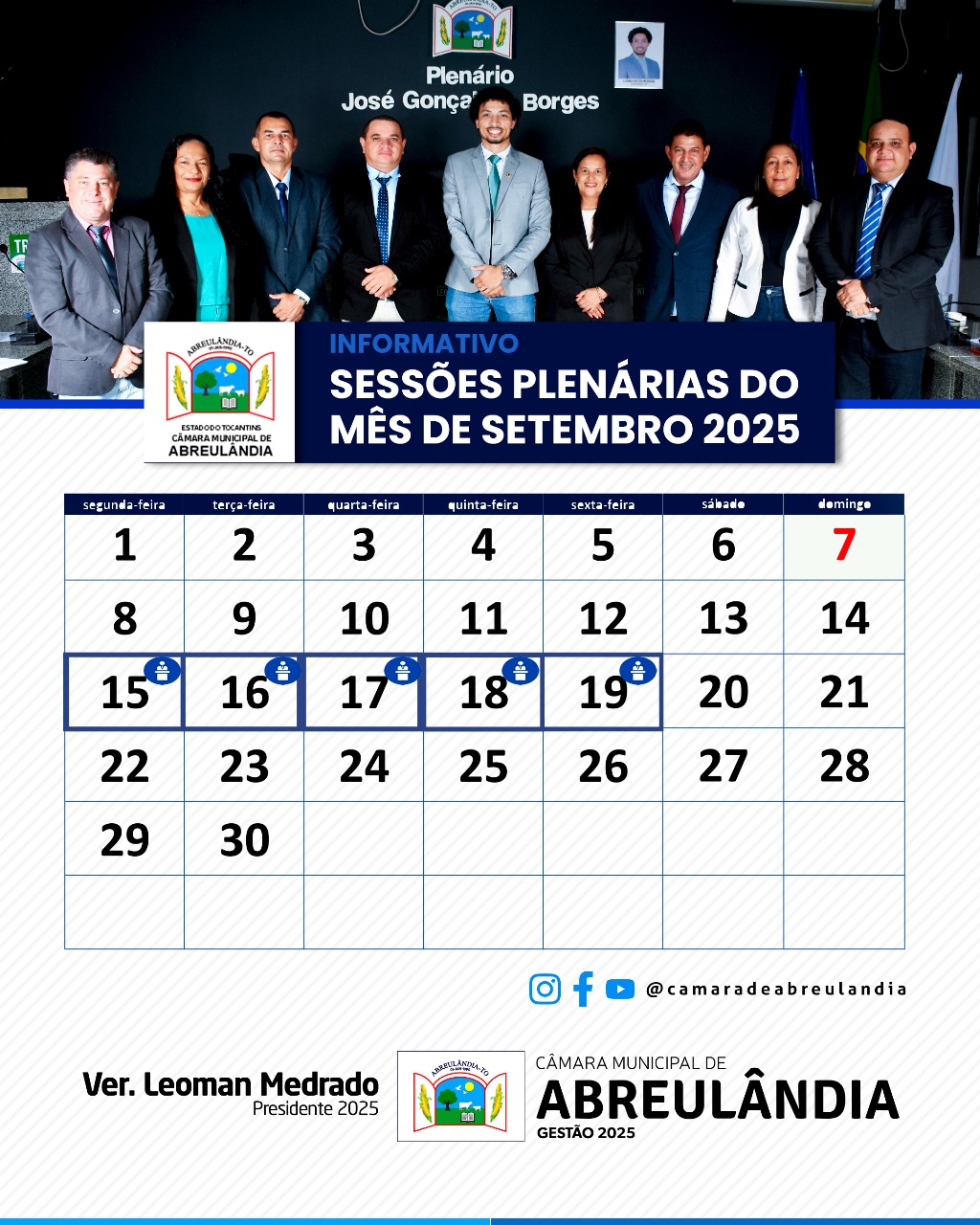 Câmara de Abreulândia Convida a População para a Semana de Sessões Plenárias
