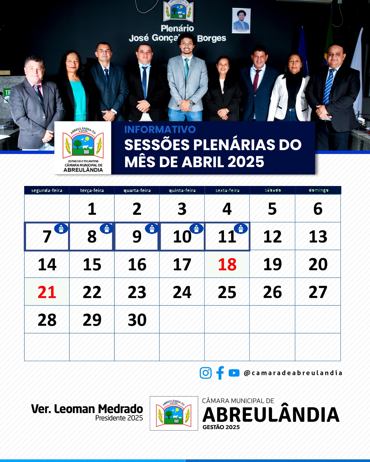Câmara Municipal de Abreulândia Concentra Sessões Ordinárias na Primeira Quinzena de Abril
